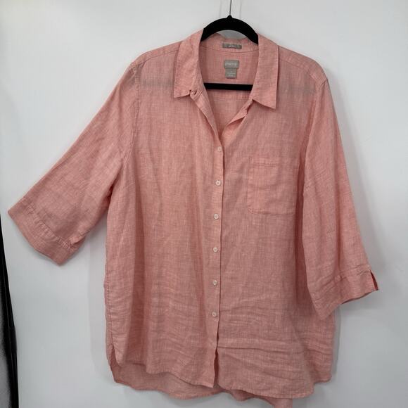 Chicos 4 Linen No Iron Button Up Shirt Plus size 20/22 Coral 3/4 Sleeve Beachy - Picture 8 of 8